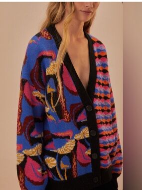 Farm Rio Mixed Mushrooms Knit Cardigan Small